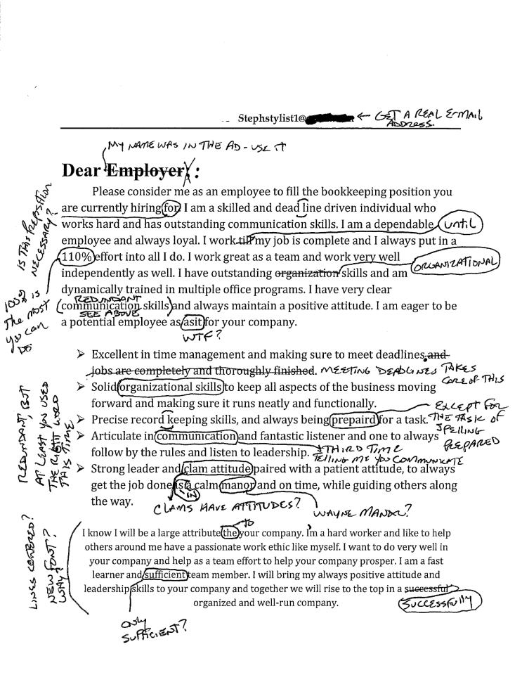 Bad cover letter examples